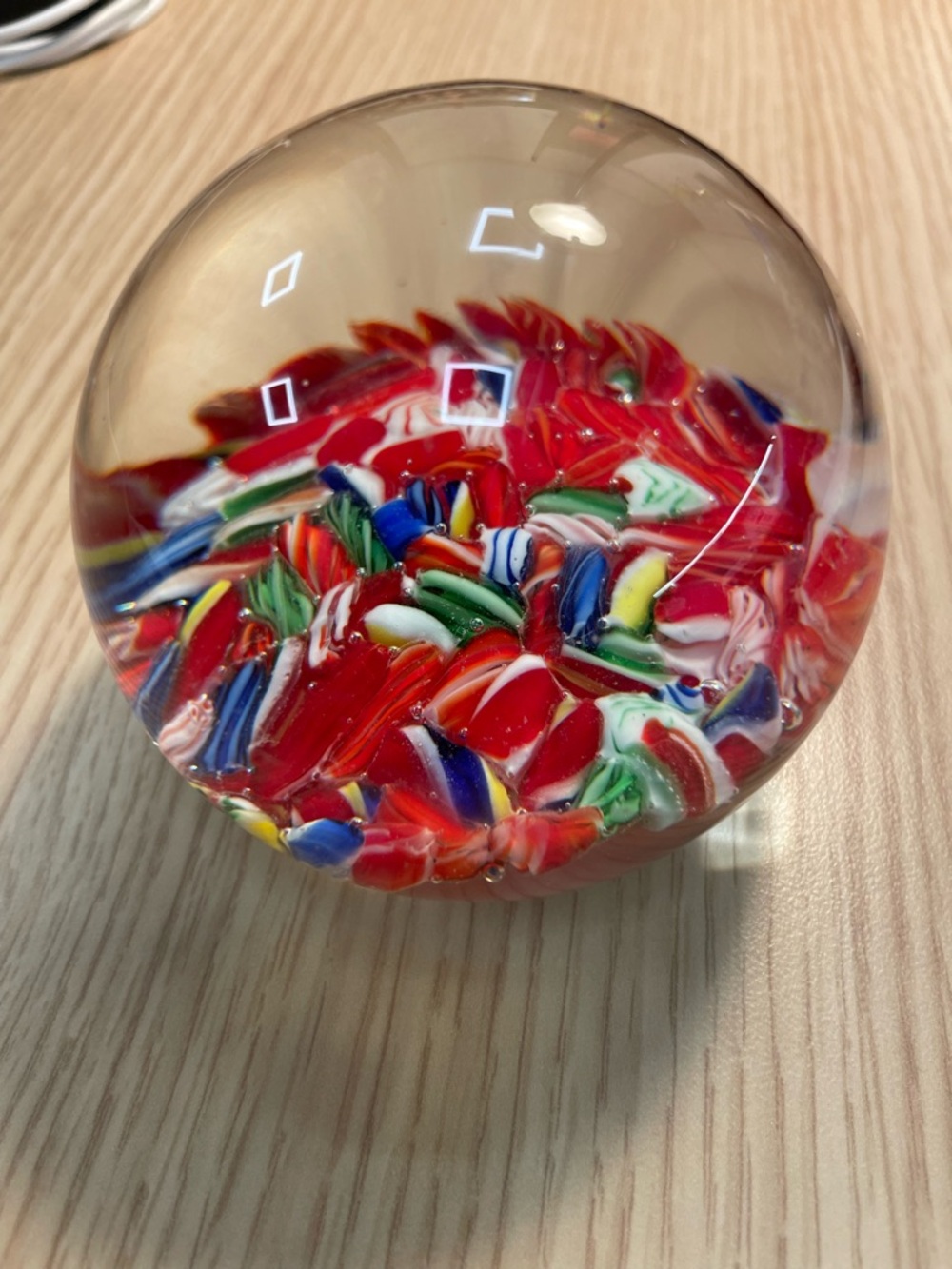 Multicolor Art Glass Paperweight with Red Dominance